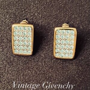 #192  Vintage Givenchy Blue Pave Rhinestone Pierced Earrings